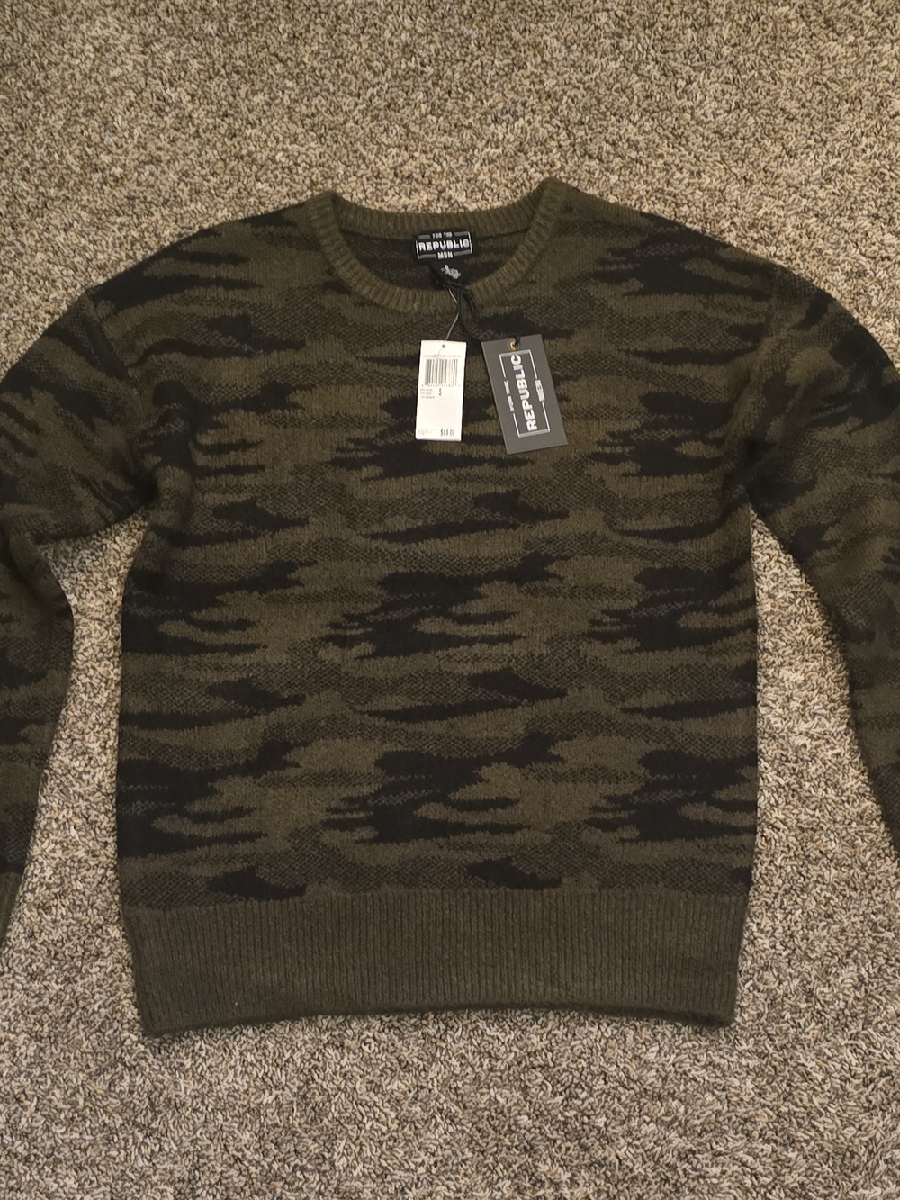 For The Republic Olive & Black Camo Crewneck Sweater